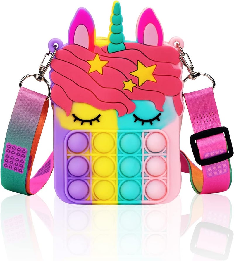 civan Small Pop Purse,Unicorn Pop Purse for Girl Boy and Women Pop Bag with Unicorn Pop Toy,Shoulder Bag Fidget Toys Pop Fidget Backpack Toy for ADHD Anxiety School Backpack Silicone Bag Pop for Girls - Image 1